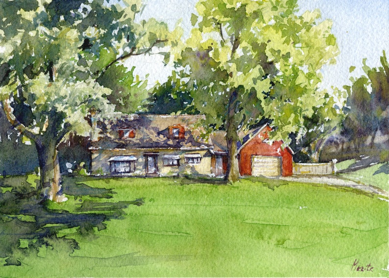 Original House Portrait Watercolor Painting House Drawing Etsy