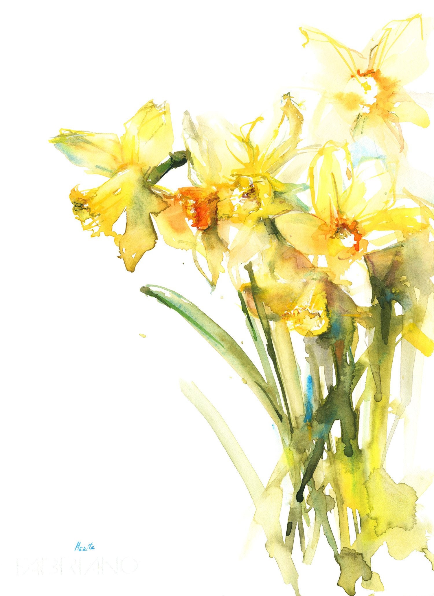 Yellow daffodil watercolor art print floral art print flower artwork, daffodil watercolour painting spring flowers wall art