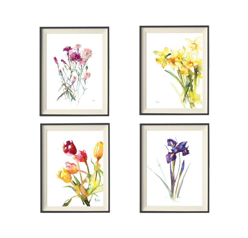 Yellow daffodil watercolor art print floral art print flower artwork, daffodil watercolour painting spring flowers wall art