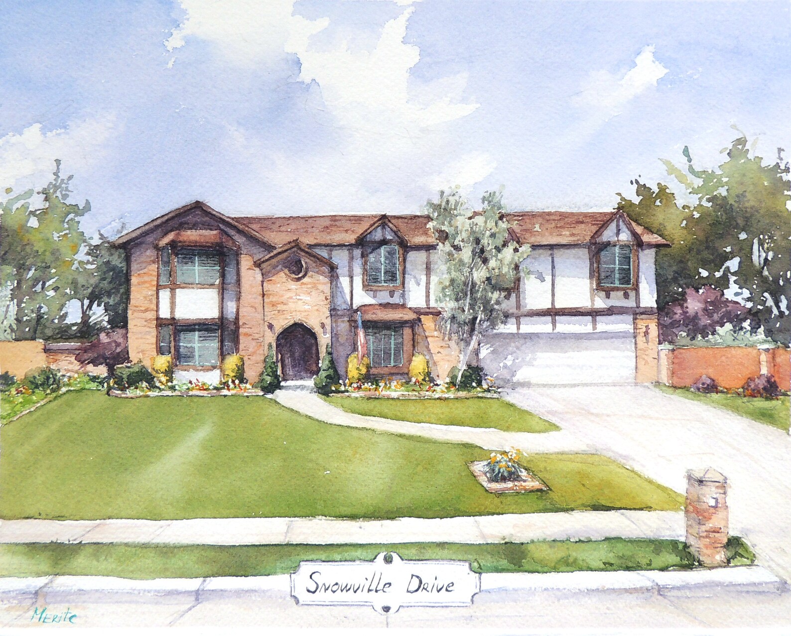 Original House Portrait Watercolor Painting House Drawing Etsy