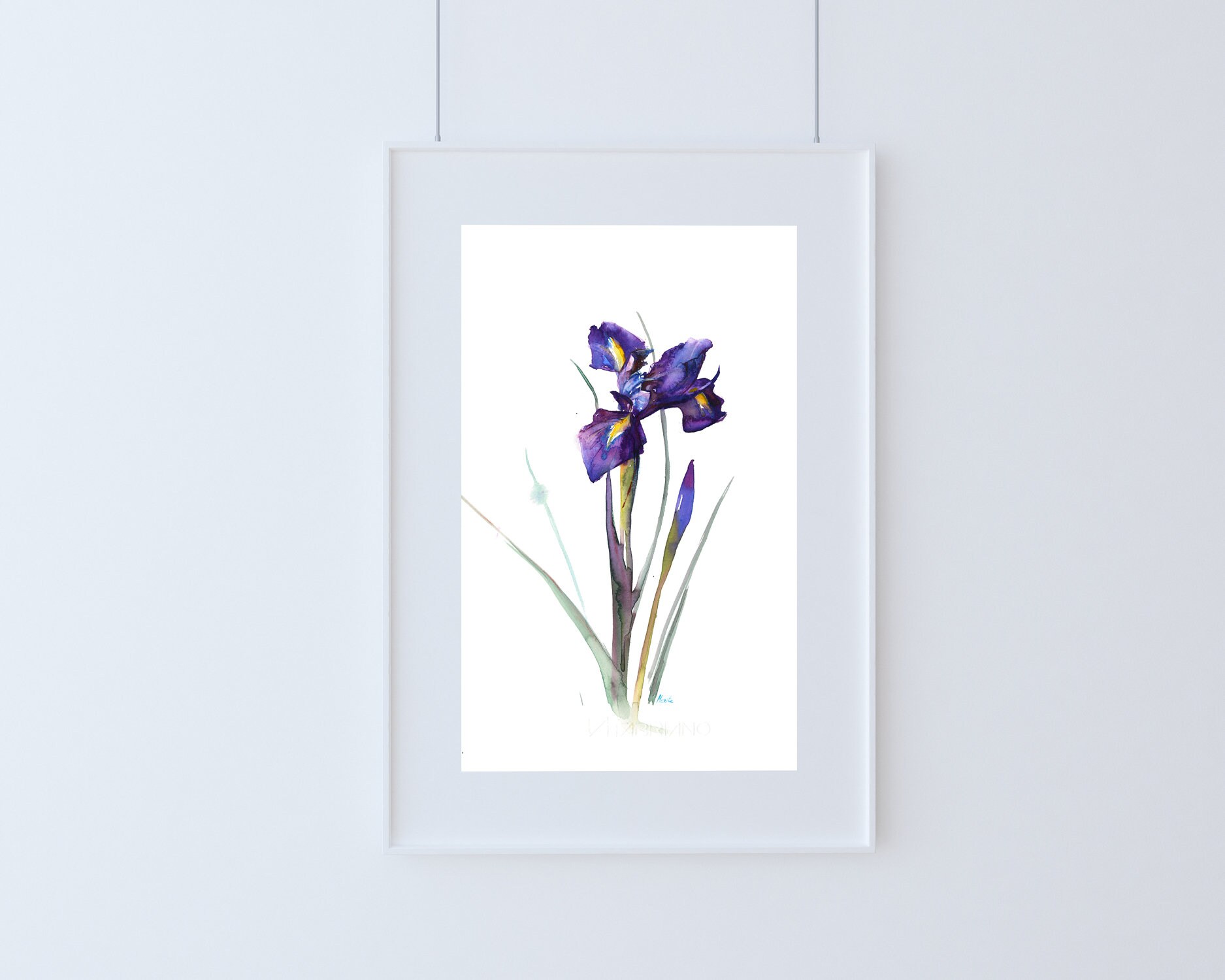 Purple iris illustration print iris flower watercolour | Etsy