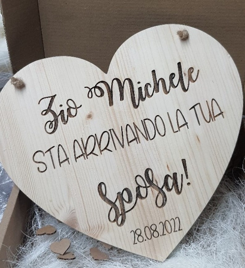 Wooden heart plaque Arriva la Sposa for Paggetto or bridesmaid, Wedding wedding decoration, image 3
