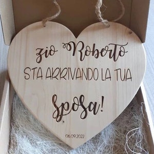 Wooden heart plaque Arriva la Sposa for Paggetto or bridesmaid, Wedding wedding decoration, image 6