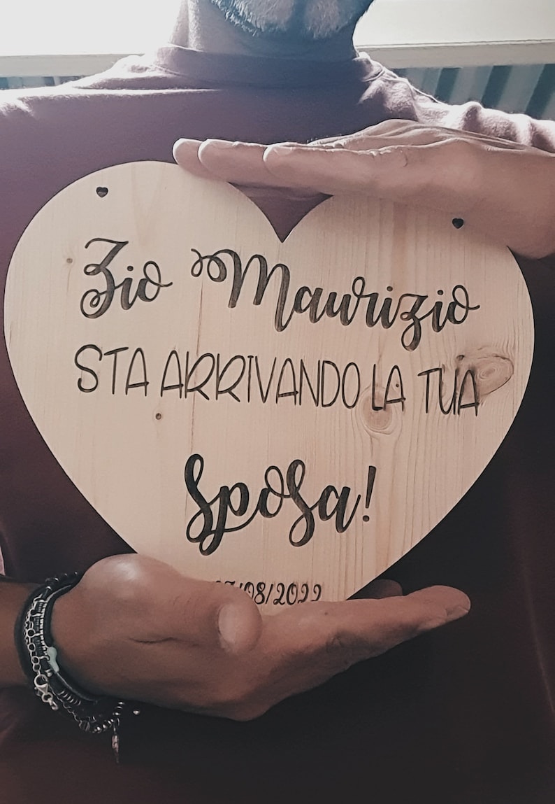 Wooden heart plaque Arriva la Sposa for Paggetto or bridesmaid, Wedding wedding decoration, image 5