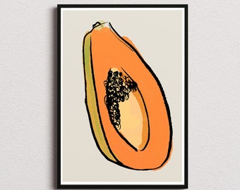 Papaja keuken decor print/Instant download kunst aan de muur/gezonde voeding afdrukbaar interieur/fruit digitale poster