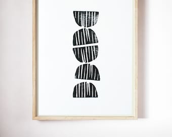 Find Your Balance original black and white linocut print
