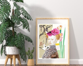 Lady with a Pink Rose collage print
