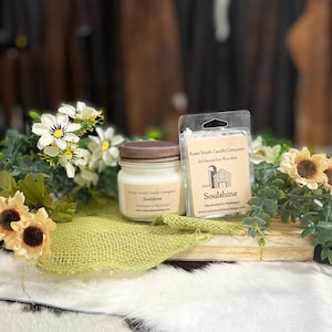 Vela de cera de soja Soulshine o derretida - Vela de cera de soja totalmente natural - Vela de granja - Vela artesanal - Vela en tarro de cristal -
