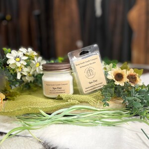 Vela de cera de soja o derretida para un día de spa - Vela de cera de soja totalmente natural - Vela de granja - Vela artesanal - Vela en tarro de cristal -