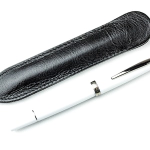 Premium Füllfederhalter in Weiß mit Patrone/Konverter und Lederetui, Füller im Echt Leder Etui mit Gravur, Fountain Pen with Leather Case
