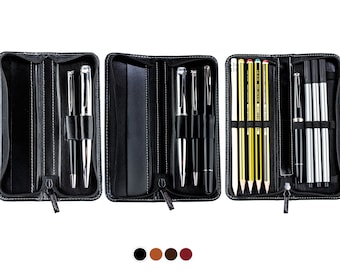 Daimay Leder Stifttasche Schwarz - Handgemachte Stifthülle Für Kugelschreiber & Füller