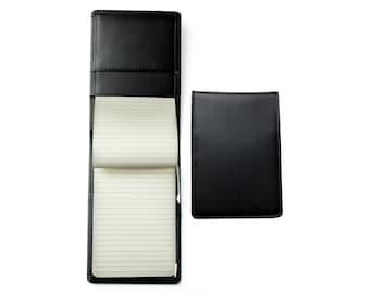 Personalizable notepad case DIN A6 premium leather, reporter's pad in hardcover, pen loop, slide-in compartment and blank lined pad