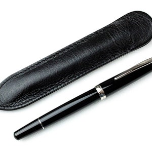 Premium Füllfederhalter in Schwarz mit Patrone/Konverter und Lederetui, Füller im Echt Leder Etui mit Gravur, Fountain Pen with Leather Case