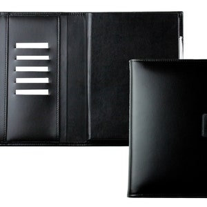 Personalisierbares Notizbuch DIN A5 (auswechselbar) Premium Leder, Blanko Buch unliniert mit Verschlusslasche, Stiftschlaufe & Kartenfächer