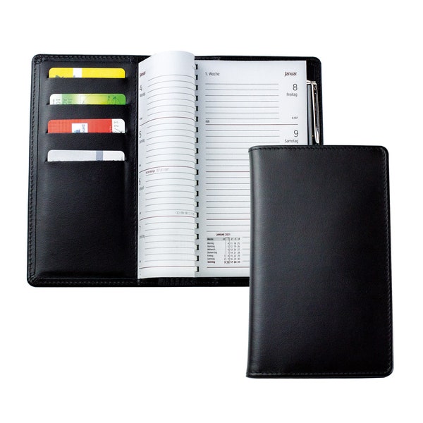 Personalizable pocket calendar 2024 leather - weekly planner leather cover - book calendar with weekly overview - appointment calendar spiral binding