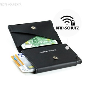 Personalisierbares Slim Kartenetui mit RFID Schutz Premium Leder Schwarz & Braun, Damen und Herren Kreditkartenetui / Geldbeutel Etui Bild 7