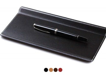 Pen tray made of premium leather, pen tray for ballpoint pens and fountain pens, pen tray with heavy metal insert for desk and office