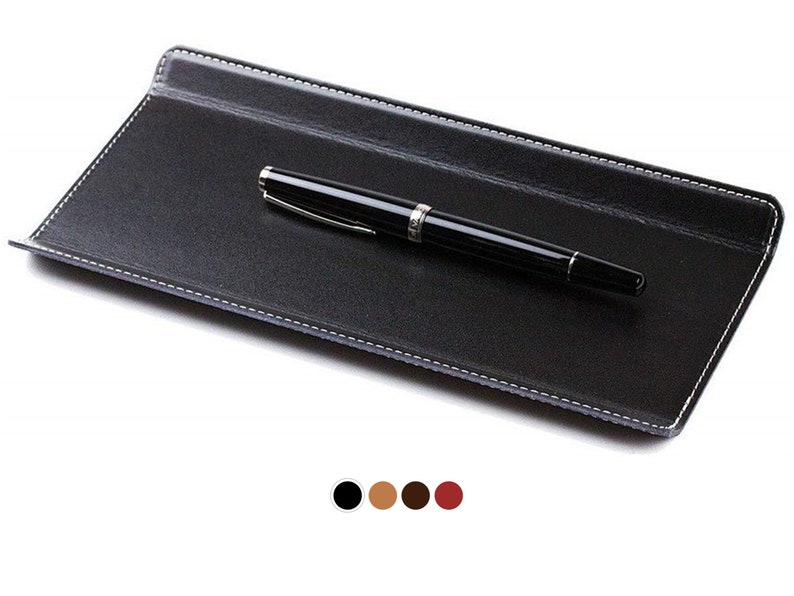 Pen tray made of premium leather, pen tray for ballpoint pens and fountain pens, pen tray with heavy metal insert for desk and office image 1