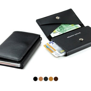 Personalisierbares Slim Kartenetui mit RFID Schutz Premium Leder Schwarz & Braun, Damen und Herren Kreditkartenetui / Geldbeutel Etui Bild 1