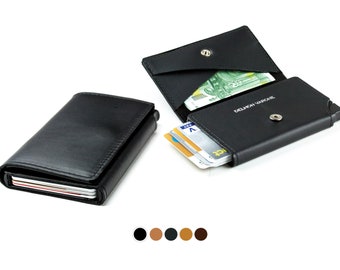 Personalized slim card case with RFID protection premium leather black & brown, women's and men's credit card case / wallet case