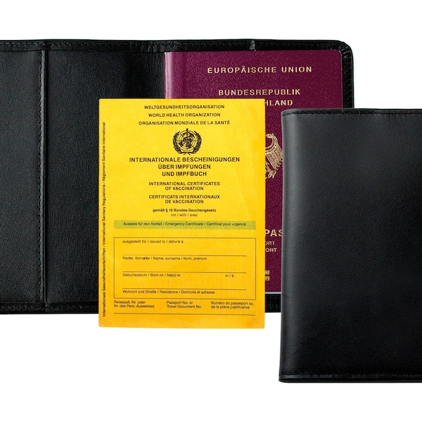 Reisepasshülle Premium Leder - Reisepass Hülle für Passport, Impfpass, Impfausweis & Ausweis - Impfpasshülle für Erwachsene personalisiert