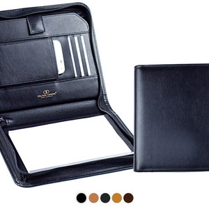 Personalisierbare Tablet & Smartphone Schreibmappe DIN A5 Premium Leder Schwarz und Braun, Konferenzmappe / Businessmappe mit Reißverschluss