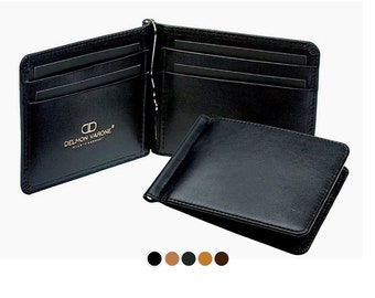 Personalized card case with money clip, premium leather, wallet with 4 card slots & money clip, credit card case for men