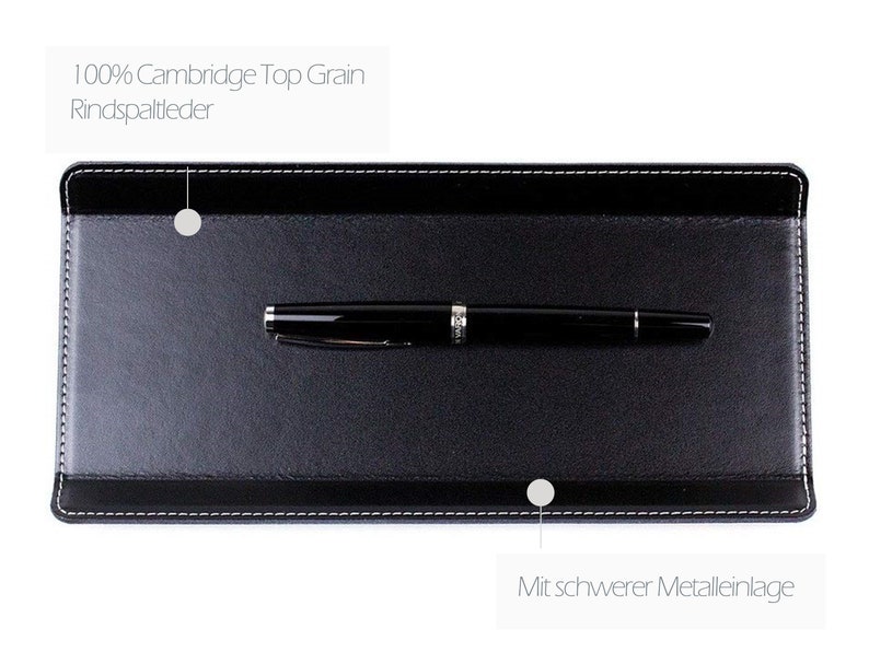 Pen tray made of premium leather, pen tray for ballpoint pens and fountain pens, pen tray with heavy metal insert for desk and office image 3