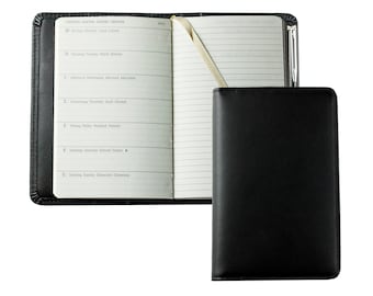 Personalizable pocket calendar 2024 premium leather, notebook organizer calendar with pen loop, appointment planner in hardcover binding