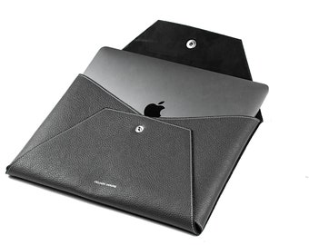 Universele laptoptas compatibel met MacBook Air & Pro tot 13 inch met of zonder accessoiretas, laptoptas zacht generfd leer in antraciet