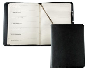 Personalisierbares Kalenderbuch 2024 A4 Premium Leder, Jahresplaner Kalender mit Stiftschlaufe, Echtleder Terminplaner im Hardcover Einband