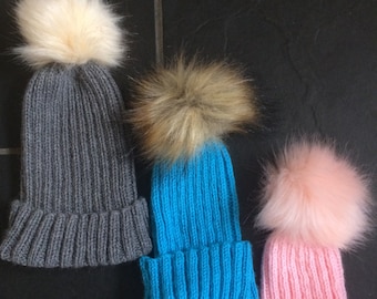 Fluffy Pom Pom Hat Knitting Pattern