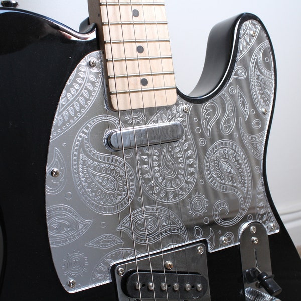 Telecaster Pickguard with Paisley Pattern - Mirrored Silver