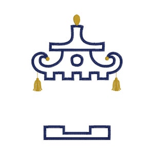 DIGITALE Applikation Stickdatei, Die Pagode Monogramm Rahmen Download