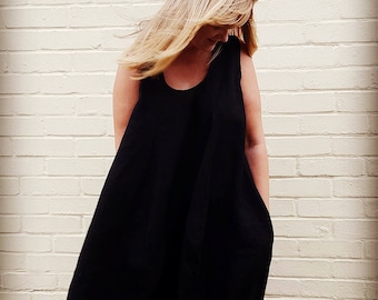 Black Linen Maxi Bubble dress
