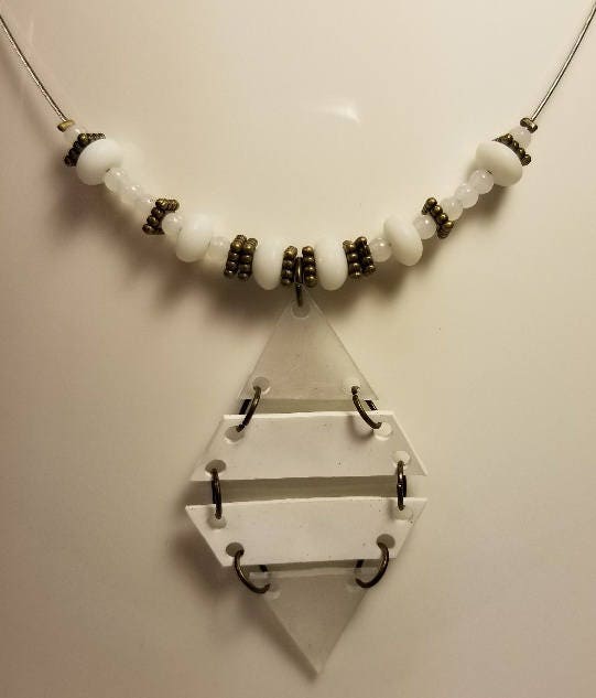 Handmade Scizzors Black Beaded Necklace with Shrink Film Pendant