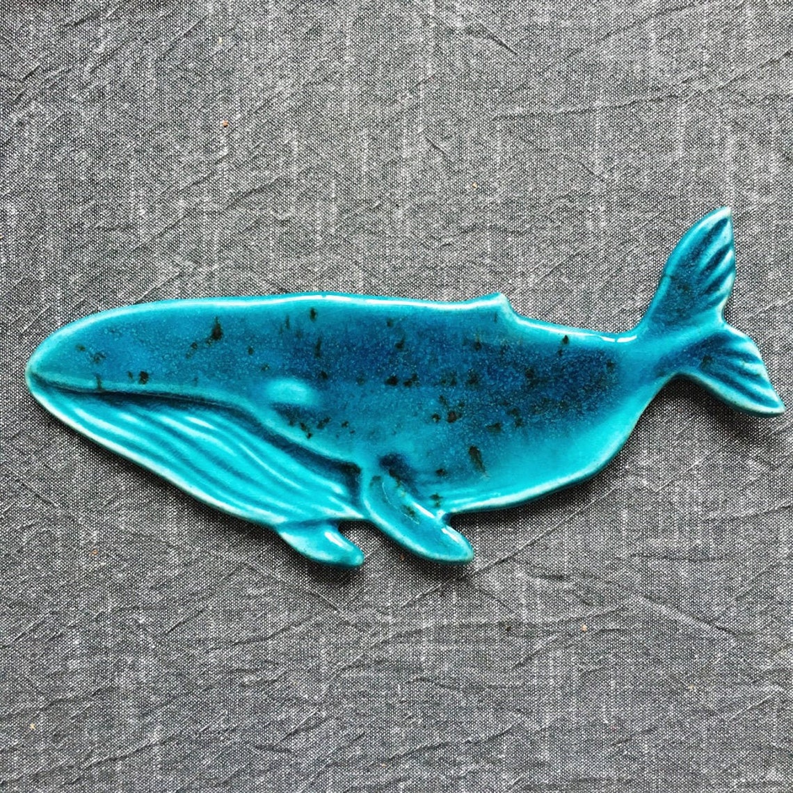 One turquoise handmade ceramic whale. Pottery home decor. Sea Etsy