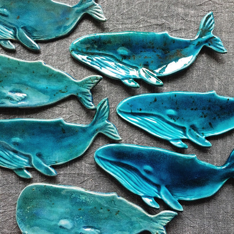 One turquoise handmade ceramic whale. Pottery home decor. Sea Etsy