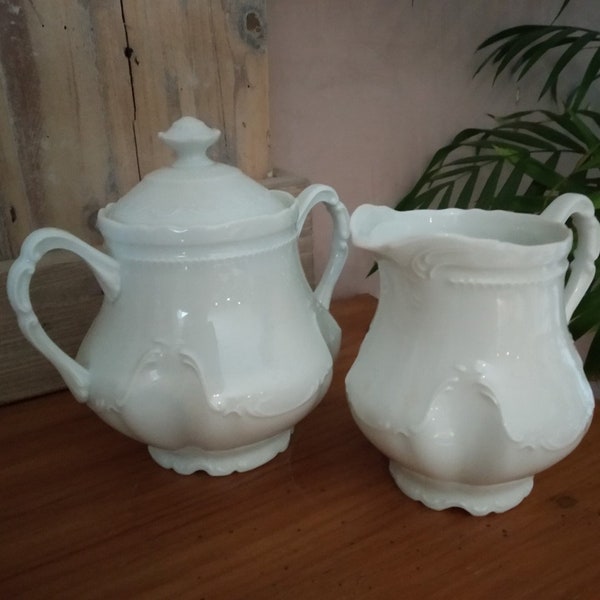 Ensemble vaisselle vintage porcelaine blanche pot à sucre pot à lait