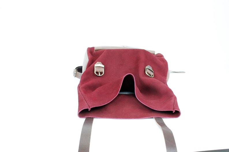 Red Backpack,Book Bag Rucksack Weekender Leather backpack Bag Roll Top Bag Rucksack RollTop Backpack Leather Roll Top Backpack Pocket