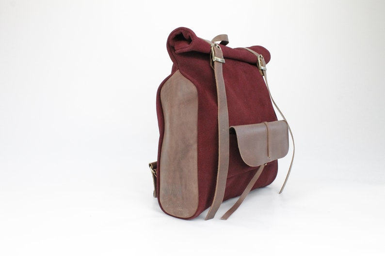 Red Backpack,Book Bag Rucksack Weekender Leather backpack Bag Roll Top Bag Rucksack RollTop Backpack Leather Roll Top Backpack Pocket