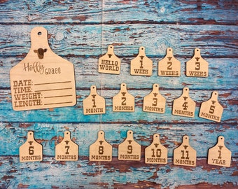 Western Cattle Tag Baby Milestone / Birth Announcement / Photo Prop