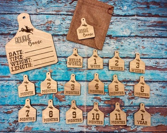 Western Tag Baby Milestone / Bronc Baby/ Birth Announcement / Photo Prop
