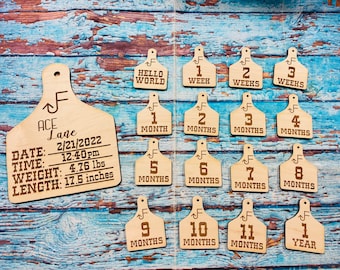 Custom Brand Western Tag Baby Milestone / Western Baby/ Birth Announcement / Photo Prop