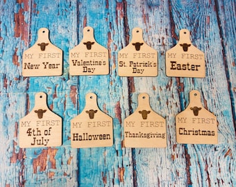 Western Cattle Tag Baby’s First Holidays /Baby Milestone Tags / Photo Prop