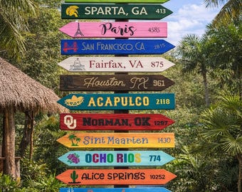 Custom Directional Arrow Signs, Personalized Mile Marker Decor, Outdoor Tiki Bar Signage, Garden Decor