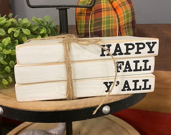 Happy Fall Y’all book stack / Fall Tiered Tray / Faux book stack