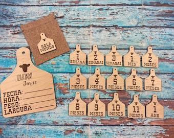 Western Cattle Tag Baby Milestone SPANISH / SPANISH Birth Announcement / Photo Prop