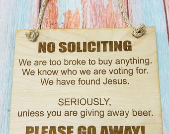 No Soliciting Door Please Go Away Sign / No Soliciting Door Hanger