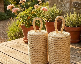 A Pair of 3.5 kg Tall Rope Door Stops Nautical Home Decor